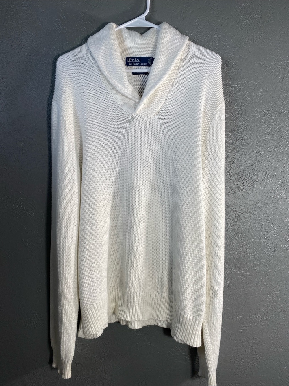 Polo Ralph Lauren Sweater Mens XL Ivory Pima Cotton Shawl Collar Pullover